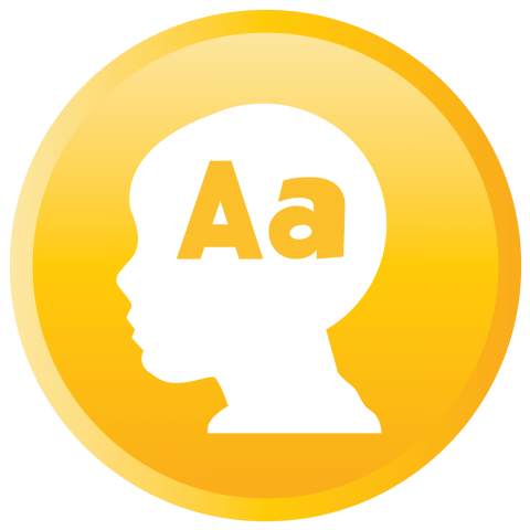 A child's head with an uppercase and lowercase letter a in it